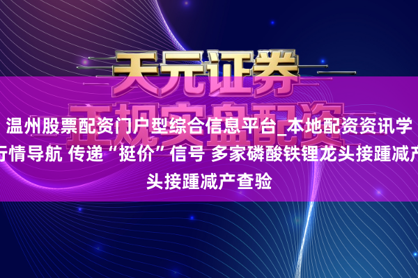 温州股票配资门户型综合信息平台_本地配资资讯学习与行情导航 传递“挺价”信号 多家磷酸铁锂龙头接踵减产查验